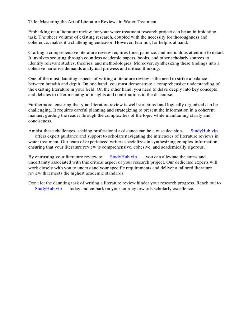Literature Review Water Treatment PDF Water Water Resources