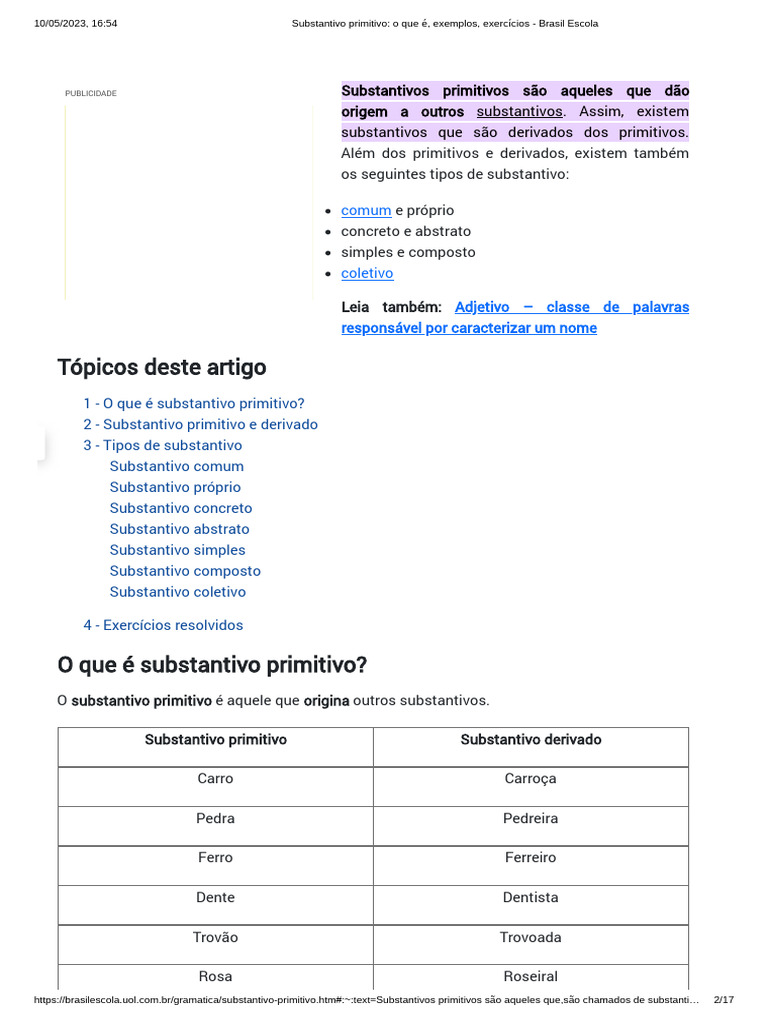 Substantivo Primitivo - o Que É, Exemplos, Exercícios - Brasil Escola ...