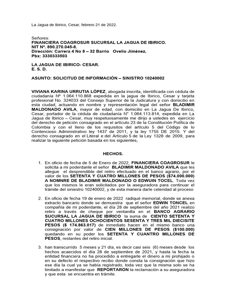 Solicitud de informacion bladimir maldonado pdf bancos p liza