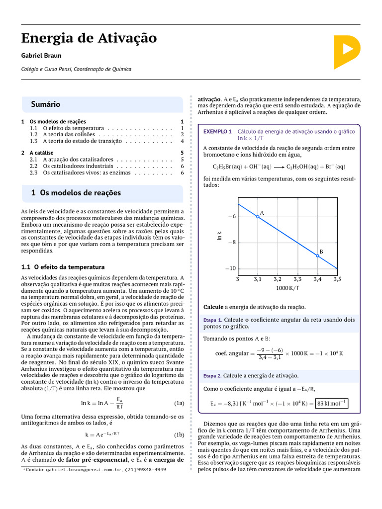 Cálculo da Energia de Ativação | PDF | Reações químicas | Enzima