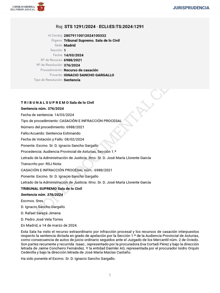 STS 1291 2024 | PDF | Caso de ley | Apelación