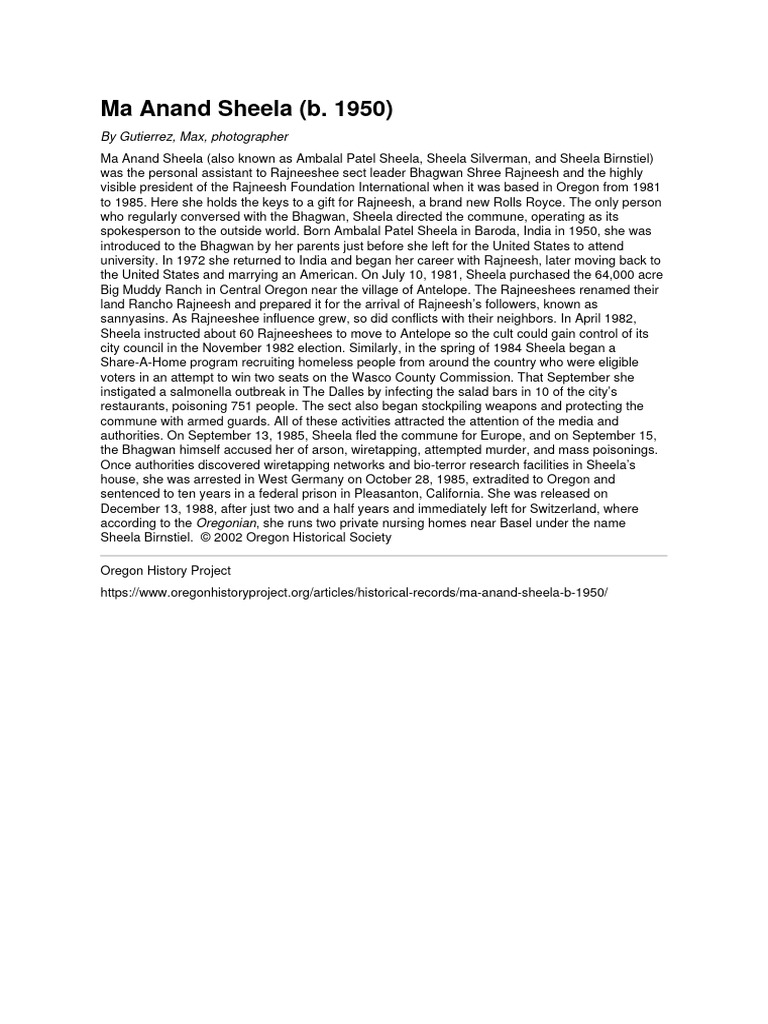 Historical records ma anand sheela b 1950 pdf hindu new religious