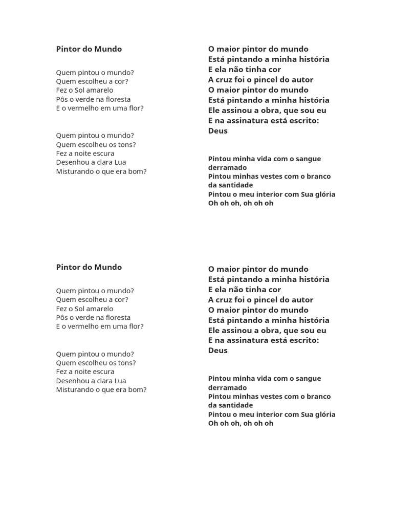 O Maior Pintor do Mundo: Letra da Música | PDF