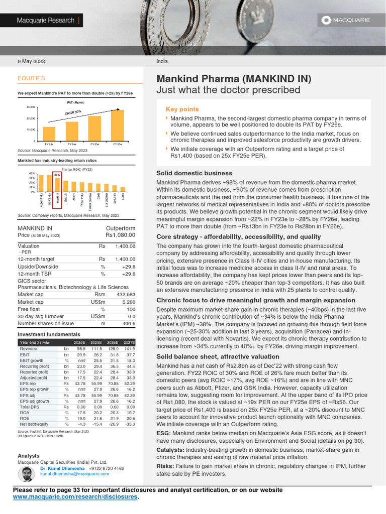 Maquarie Mankind Pharma Initiation by Dr. Kunal Dhamesha | PDF ...