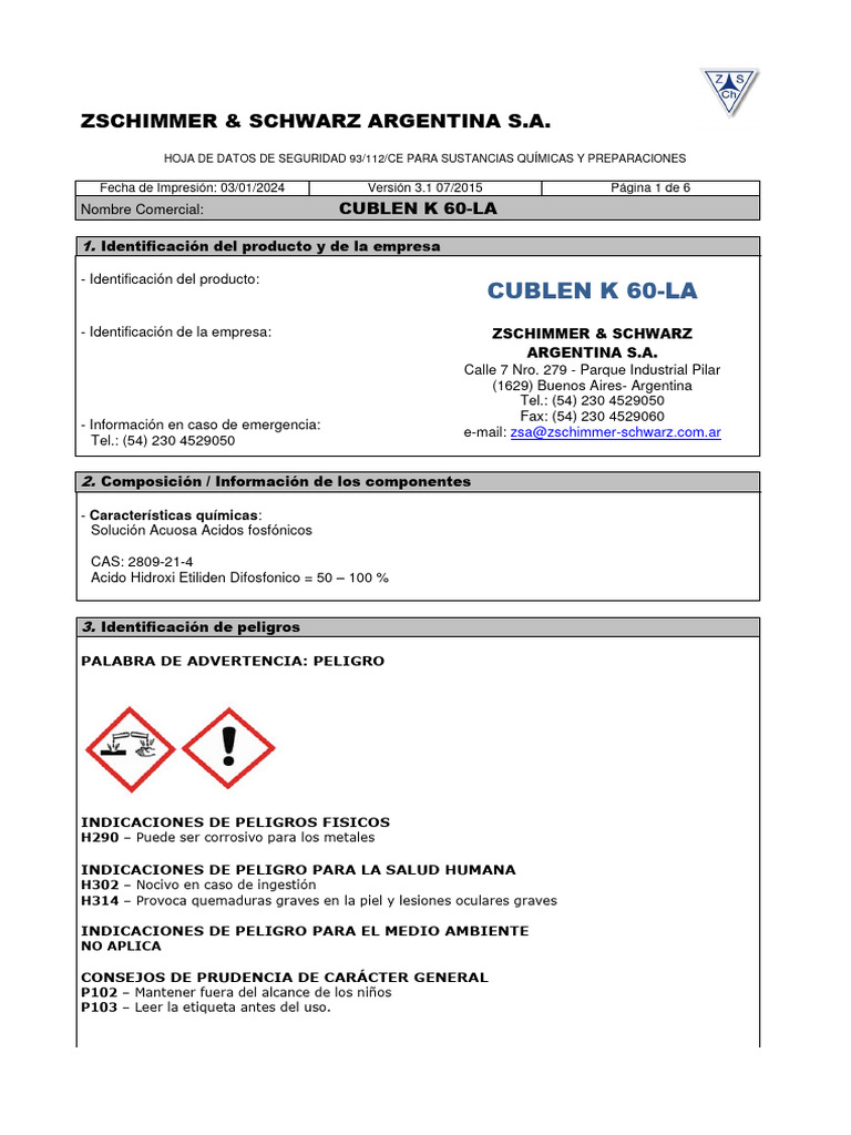 Cublen K 60-La MSDS | Descargar gratis PDF | Agua | Solubilidad