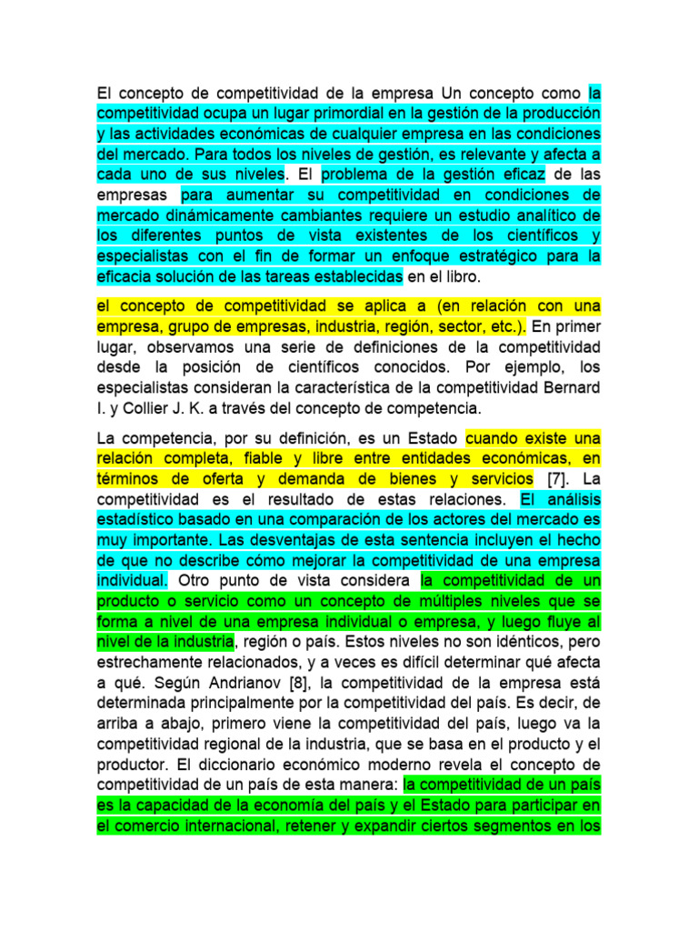 El concepto de competitividad de la empresa Un concepto como la ...