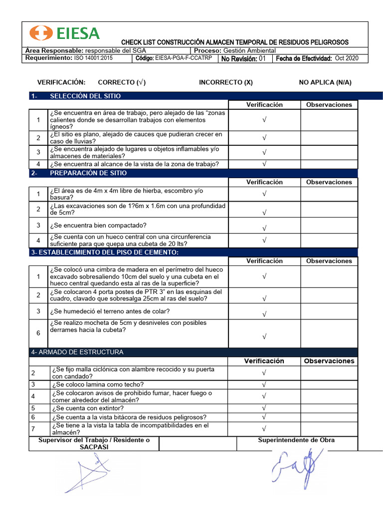 Checklist Construcción Almacen Temporal RP | PDF | Entorno natural ...