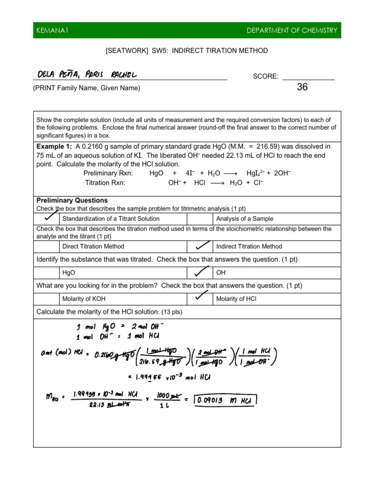 Indirect Titration Method PDF Titration Chemistry
