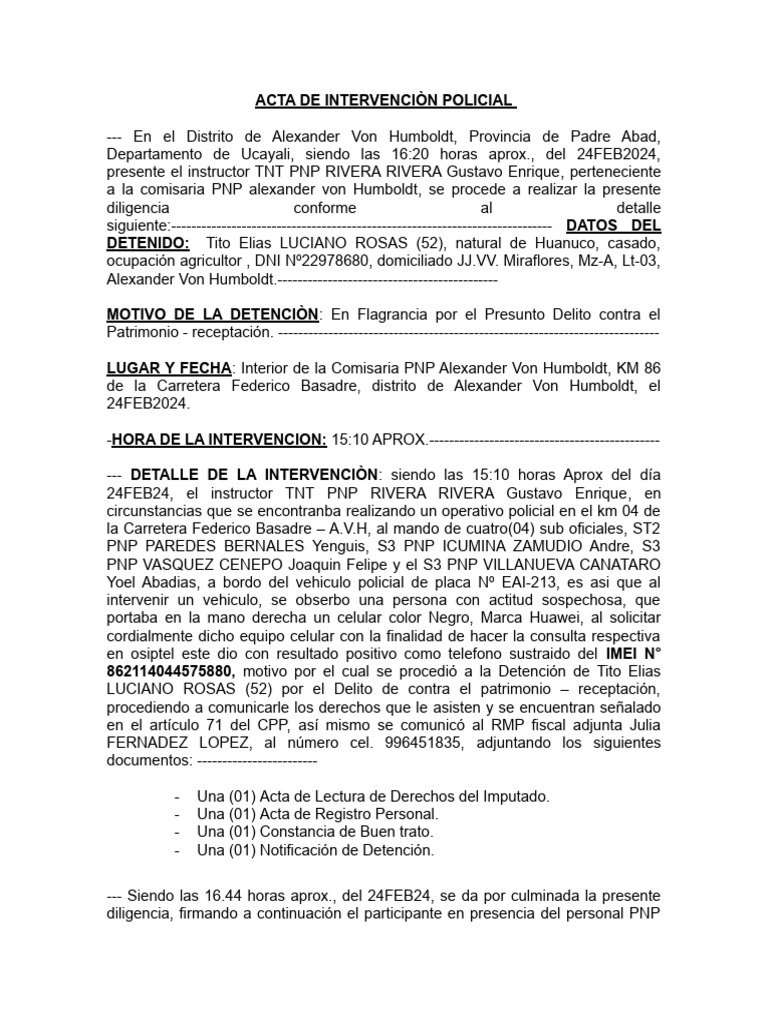 Acta de Intervención por Violencia Familiar | PDF