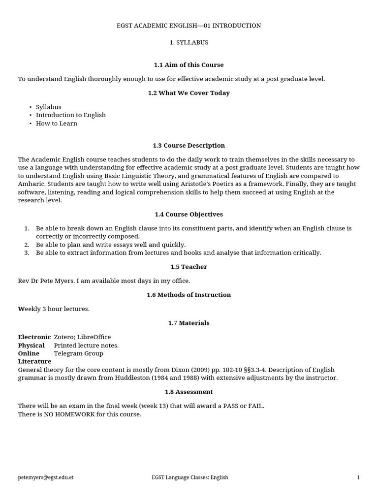 Introduction to Academic English Course | PDF | English Language ...