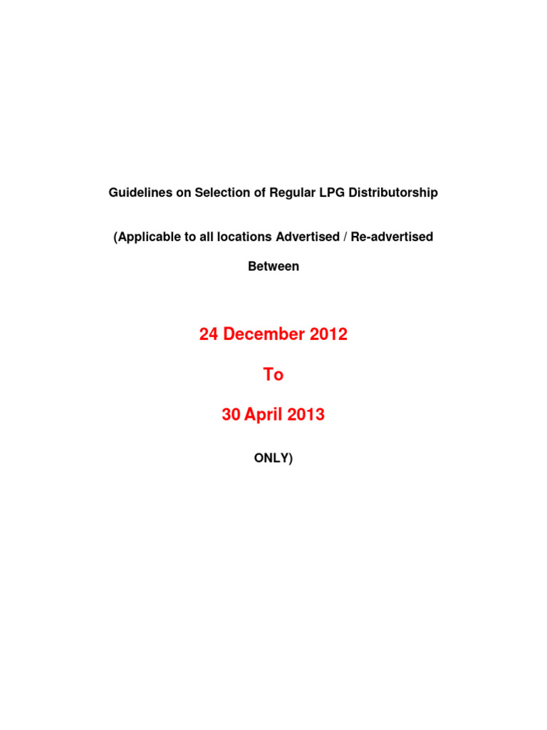 LPG Distributorship Selection Guidelines | PDF | Charitable Organization