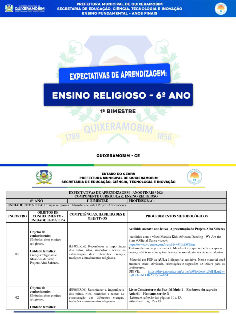 Ensino Religioso - 6 Ano - 1 Bimestre - 2024 | Download grátis PDF ...