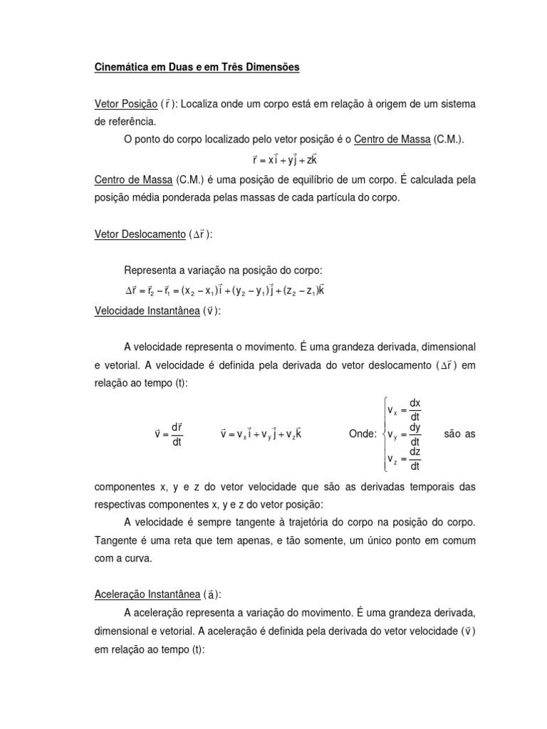 Cinemática - 2D e 3D | PDF | Velocidade | Metrologia