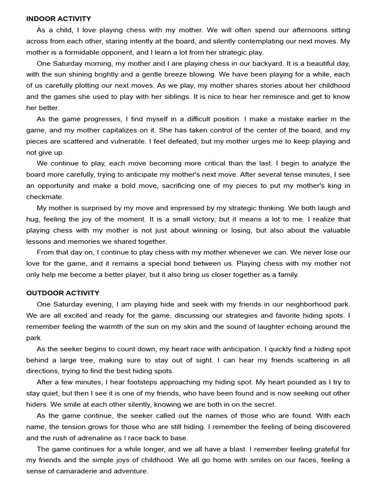 Indoor and Outdoor Activities | PDF | Chess Strategy