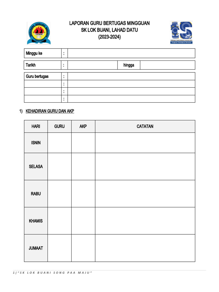 Laporan Guru Bertugas Mingguan Pdf