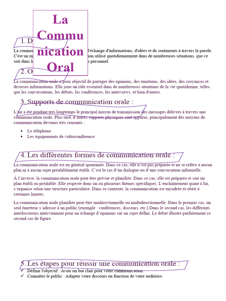 Définition et enjeux de la communication orale | PDF | la communication ...