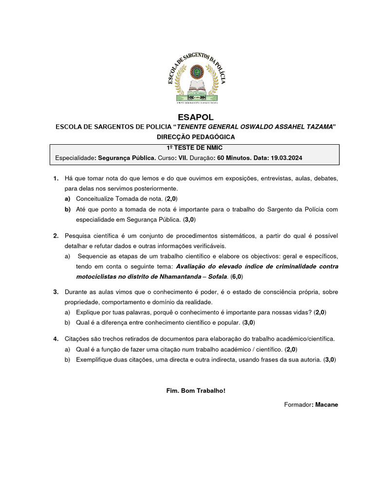 Teste de NMIC - Segurança Pública | PDF