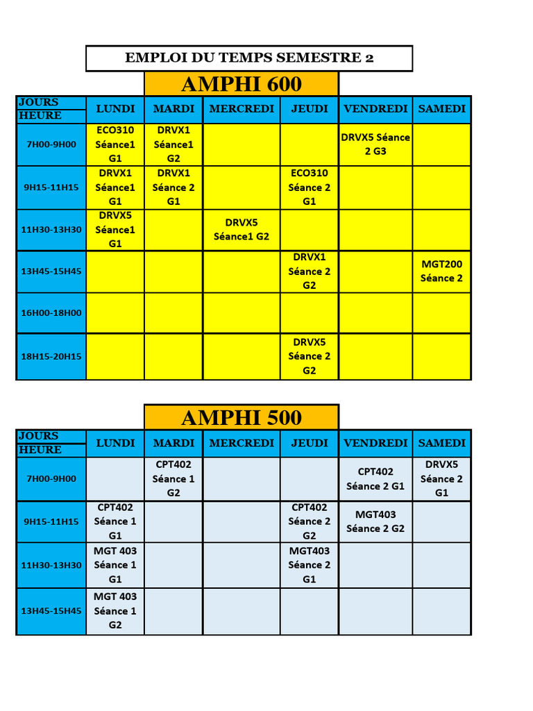Emploi du temps semestre 2 EDT Collège | PDF