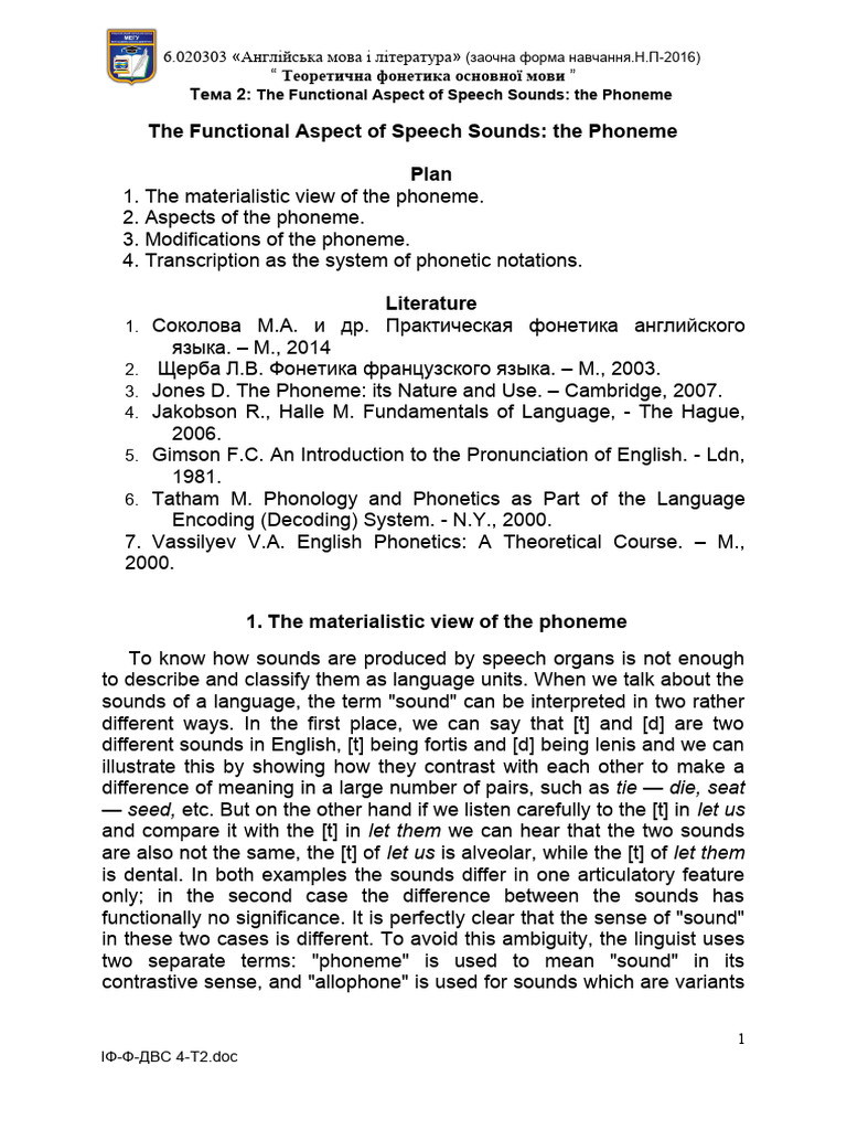 Phoneme Functionality in Speech Sounds | PDF | Phoneme | Phonetics