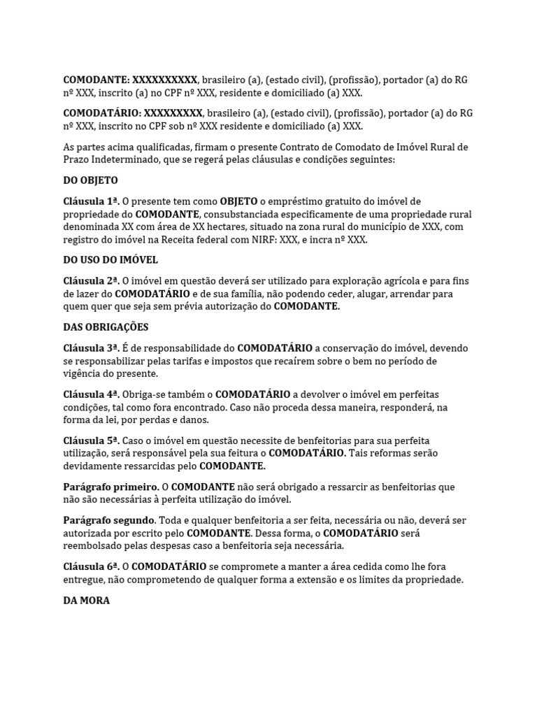 Contrato de Comodato Rural | PDF | Empréstimos