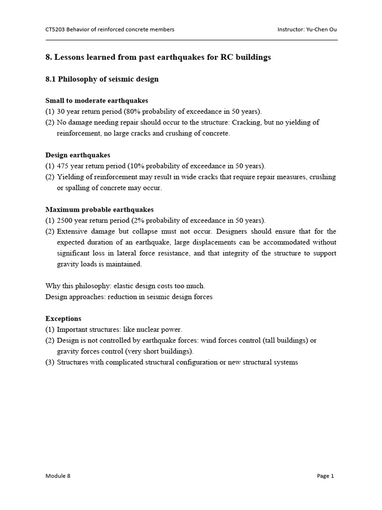 Seismic Design Lessons for RC Structures | PDF | Reinforced Concrete ...