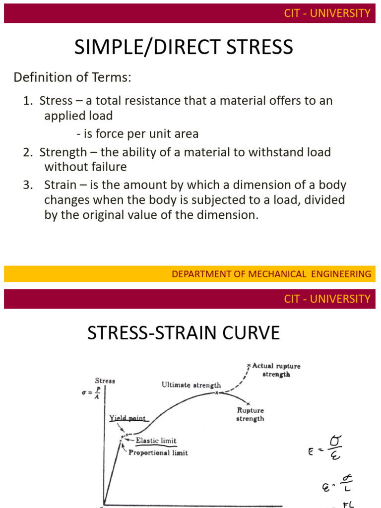 1 Simple Stress Pdf Strength Of Materials Deformation Engineering