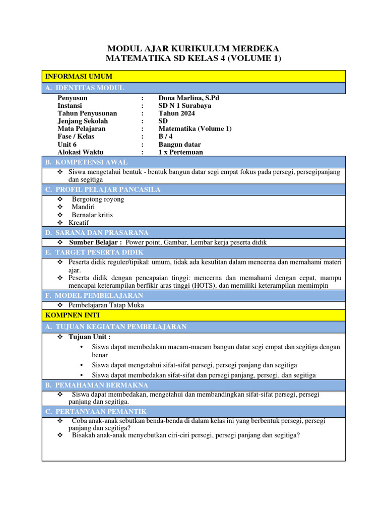 Modul Ajar Matematika SD Kelas 4 | PDF | Karier & Perkembangan