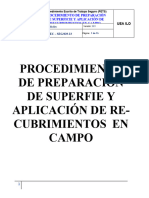 Procedimiento de Preparación de Super-Fie y Aplicación de Recu-Brimientos en Campo