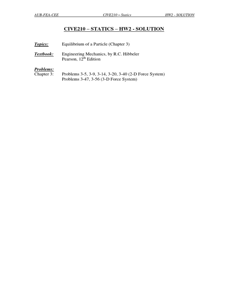 Statics HW2 Solutions for Equilibrium Problems | PDF