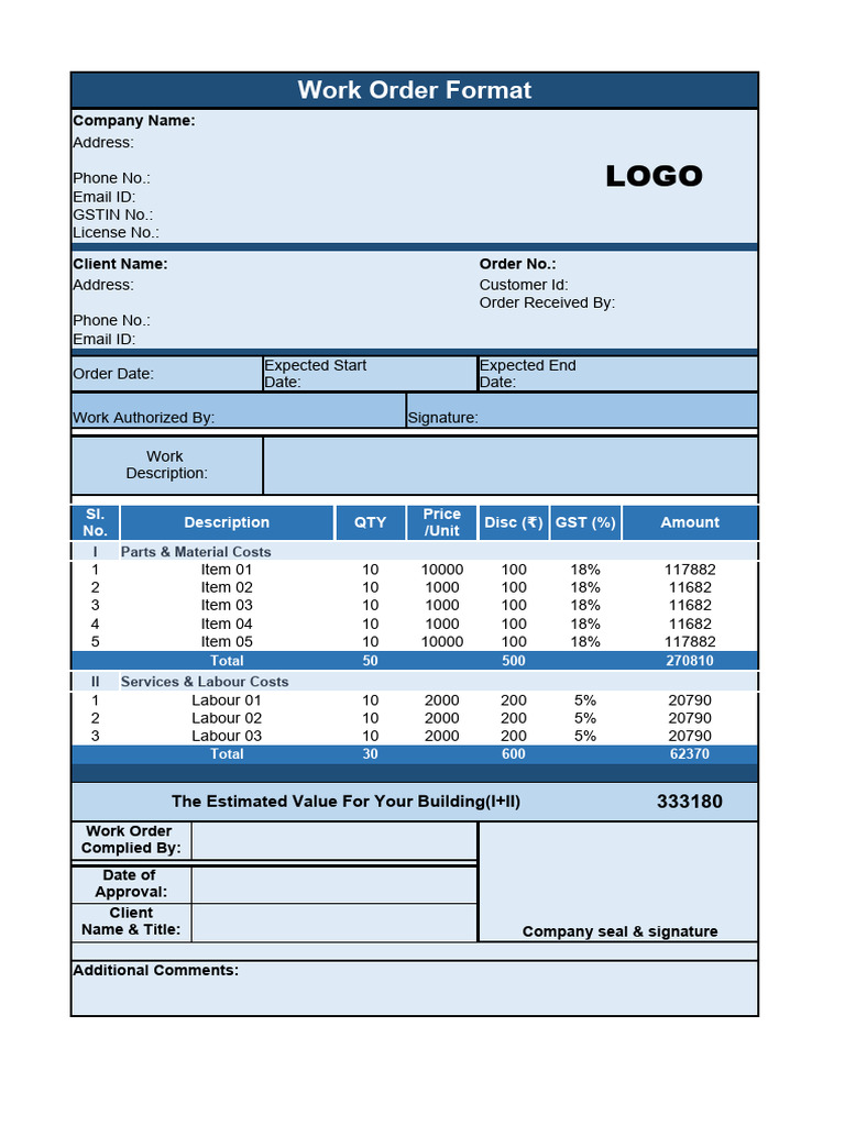 Work Order Format 01 | PDF