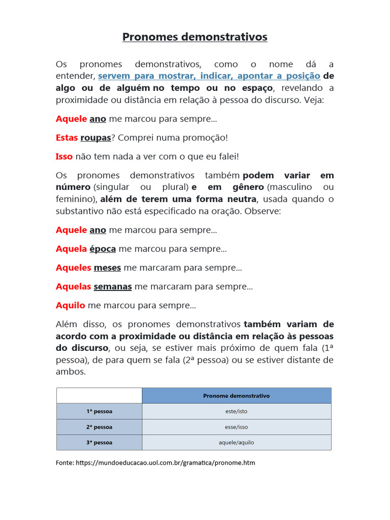 Pronomes Demonstrativos | PDF