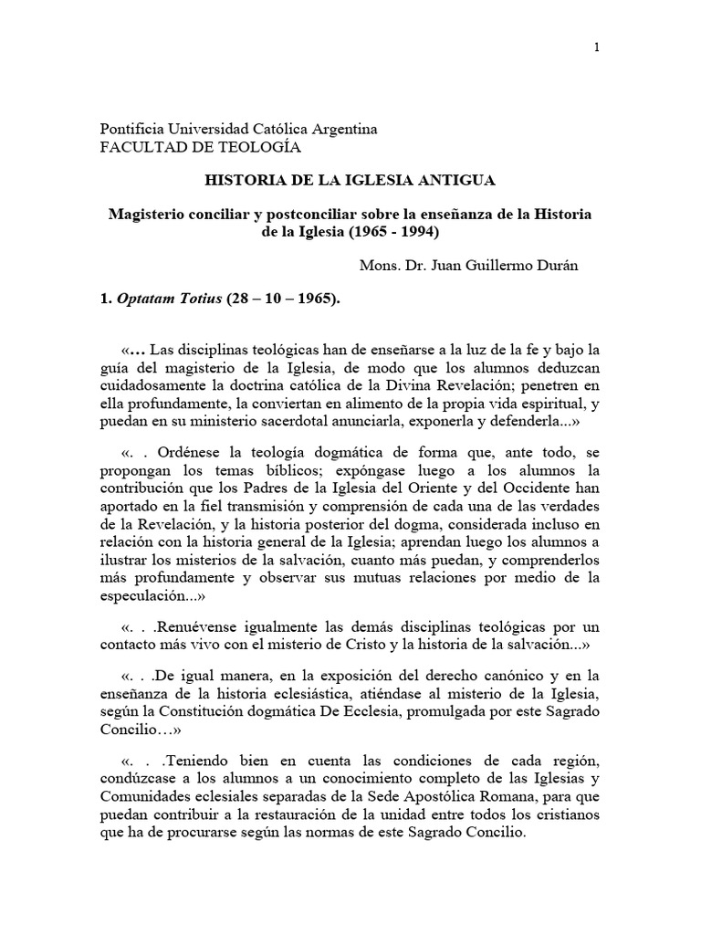 MAGISTERIO CONCILIAR Y POSTCONCILIAR SOBRE LA ENSEÑANZA DE LA HISTORIA