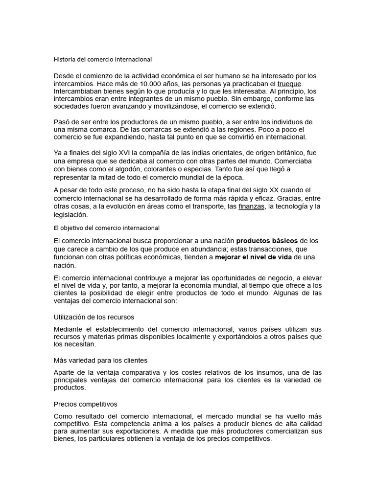 Historia Del Comercio Internacional | PDF | Balance de pagos | El ...