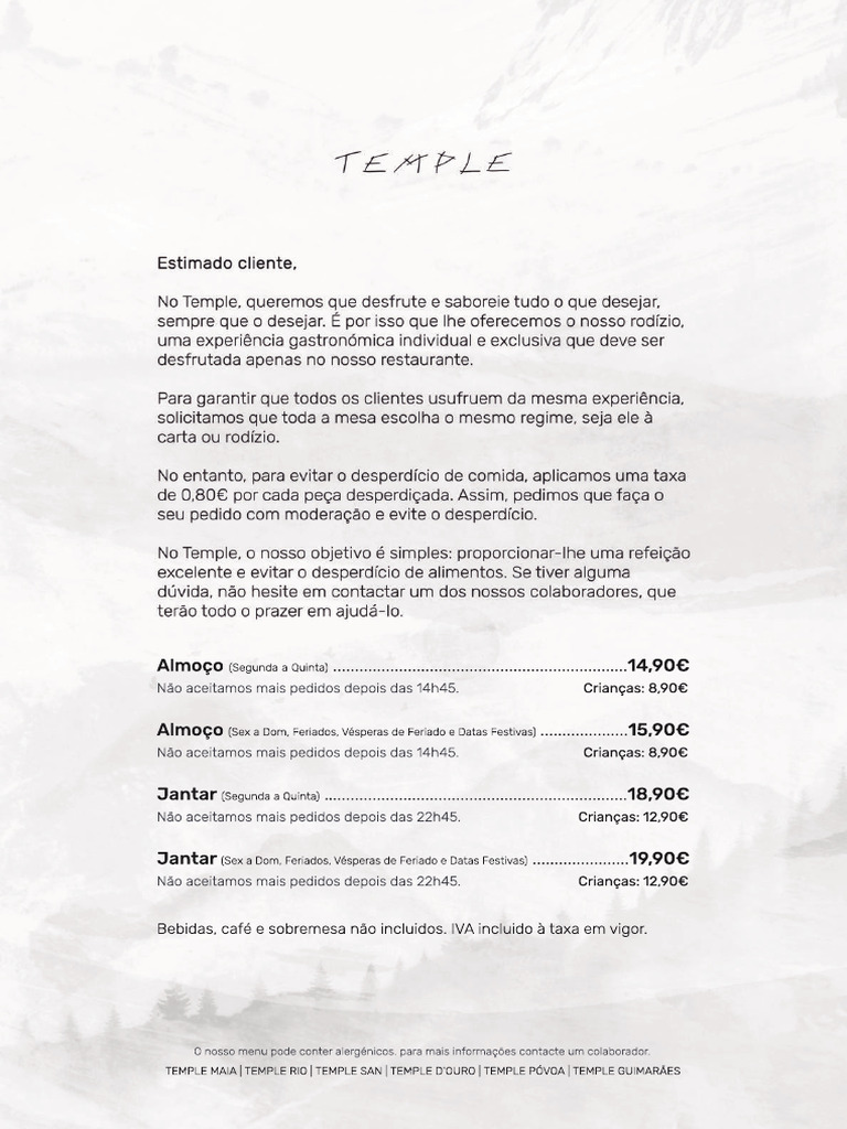 Menu Temple Povoa | PDF
