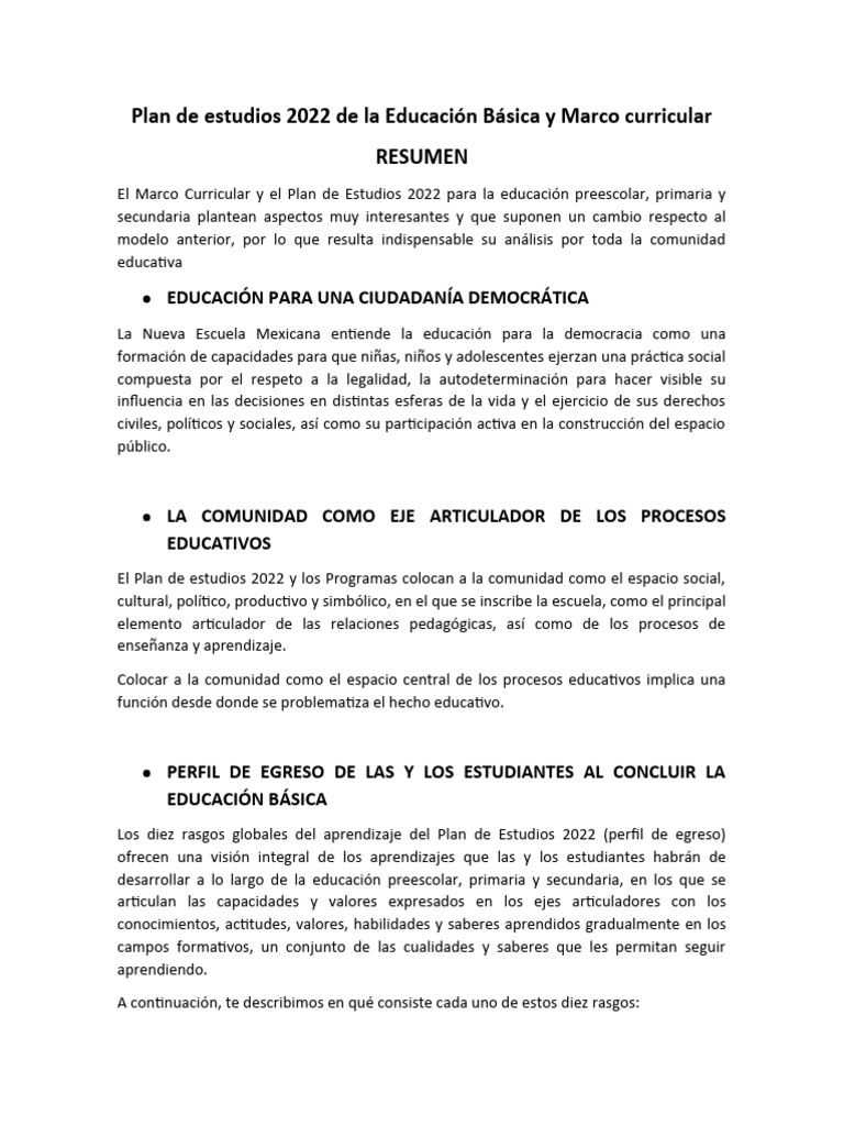 Resumen del Plan de Estudios 2022 | PDF | Plan de estudios | Inclusión ...