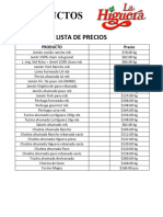 Productos La Higuera Lista de Precios