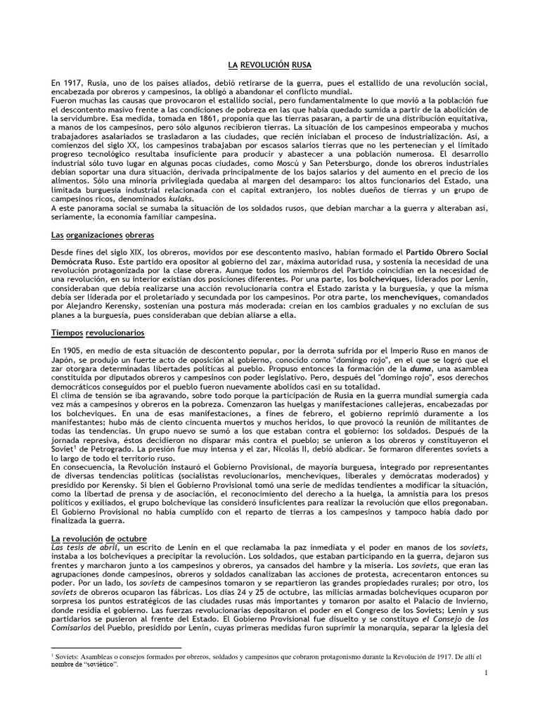 Causas y Consecuencias de la Revolución Rusa | PDF