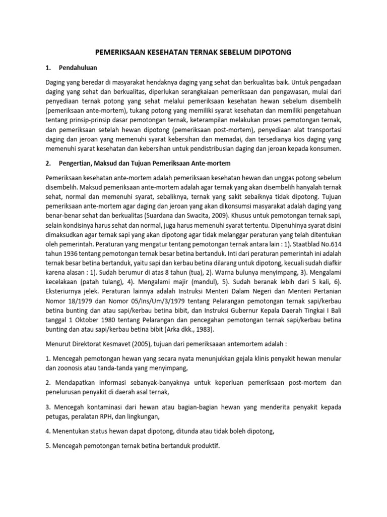Prosedur Pemeriksaan Ante-Mortem Sapi | PDF | Memasak, Makanan ...