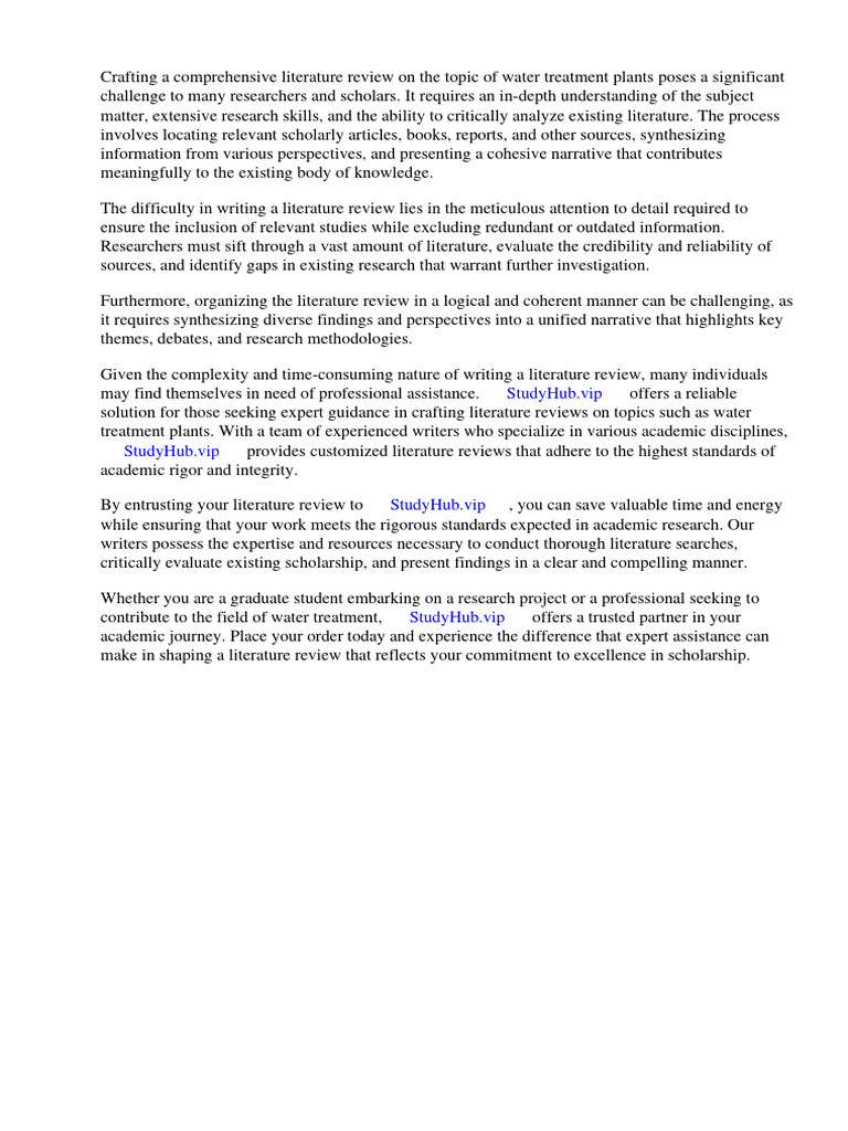 Literature Review Water Treatment Plant PDF Sewage Treatment