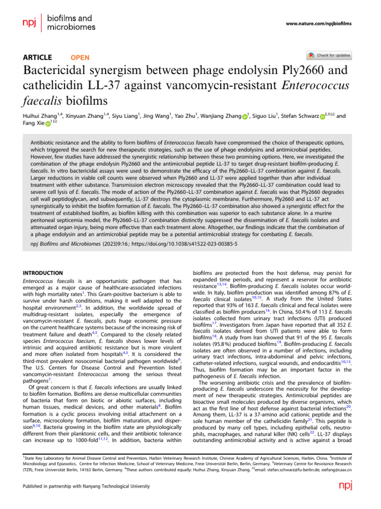 Bactericidal Synergism Between Phage Endolysin Ply2660 and Cathelicidin ...