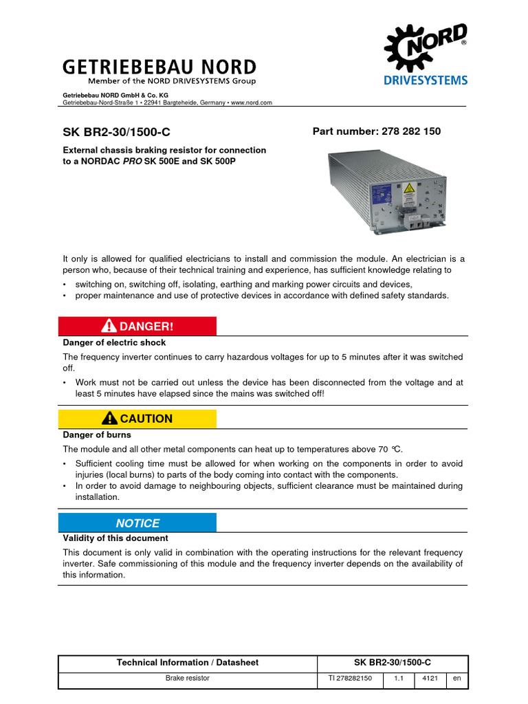 SK BR2-30/1500-C Brake Resistor Datasheet | PDF | Resistor | Power Inverter