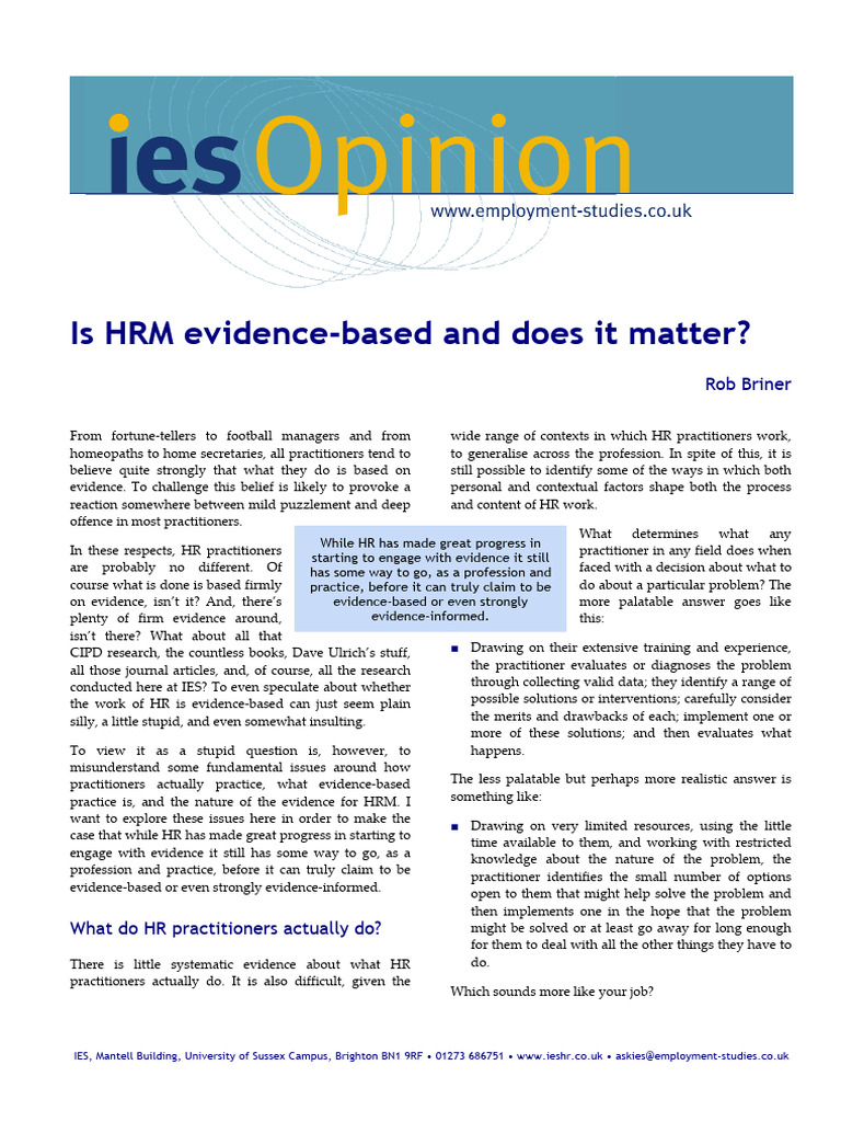 HRM: Evidence-Based or Not? | PDF | Career & Growth | Science & Mathematics