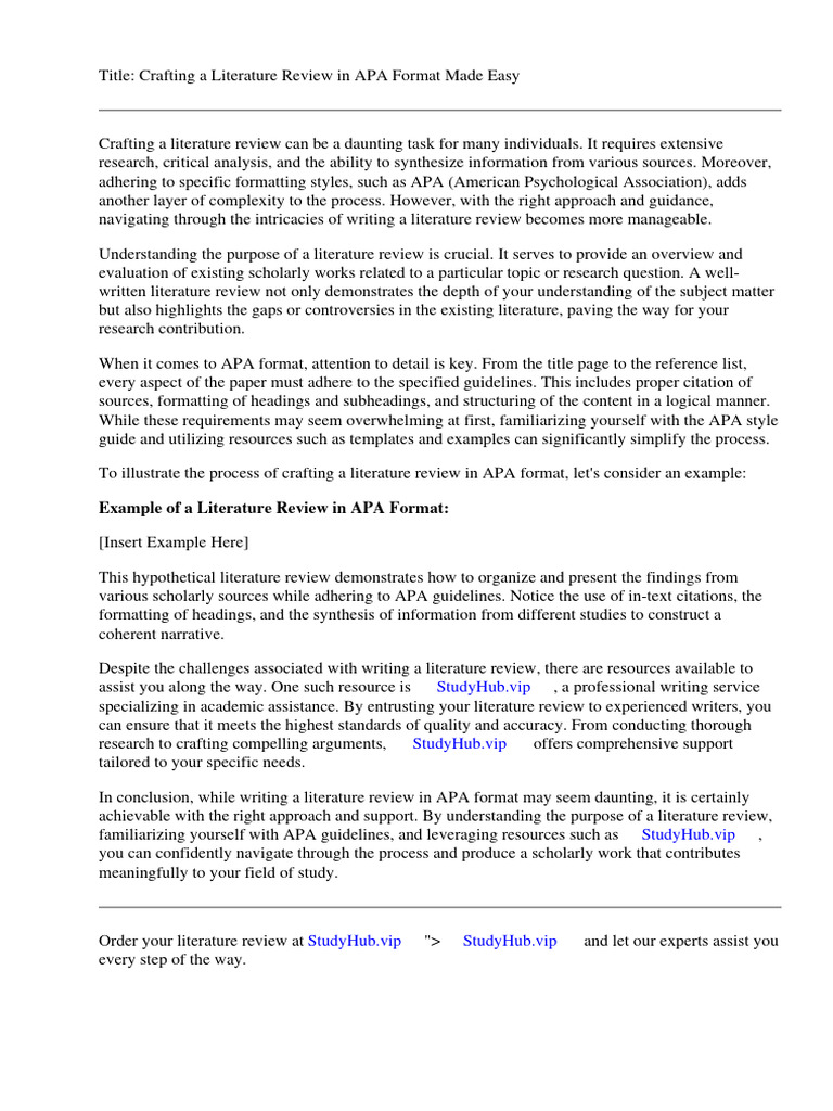 An Example of Literature Review in Apa Format | PDF | Apa Style ...