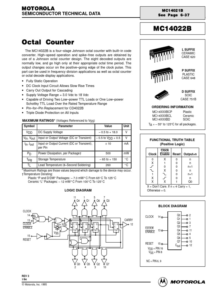 MC14022B Octal Counter Datasheet | PDF | Electrical Components ...