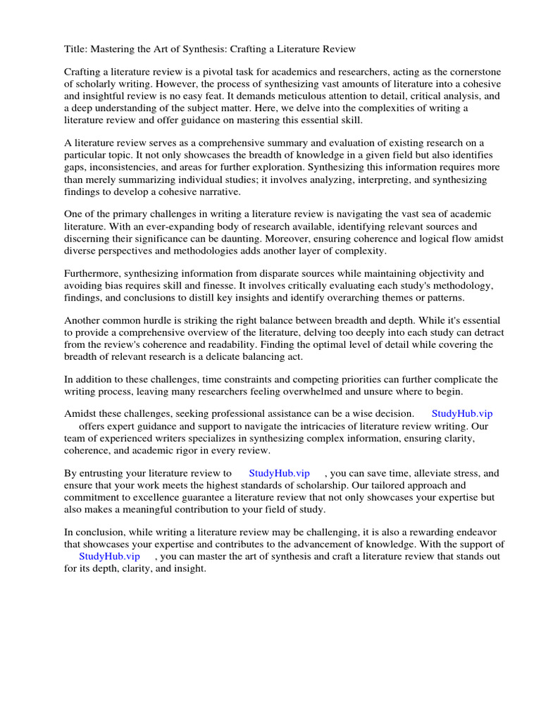 Example Synthesis Literature Review | PDF | Essays | Educational Technology