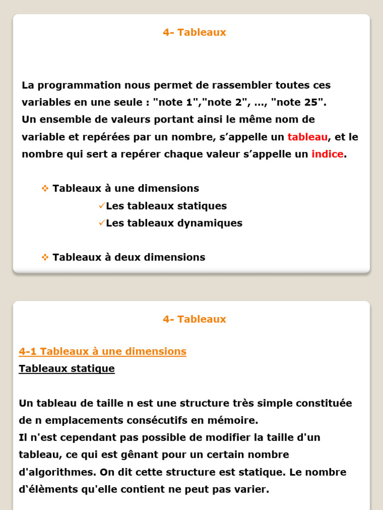 Introduction aux Tableaux en Informatique | PDF | Informatique ...