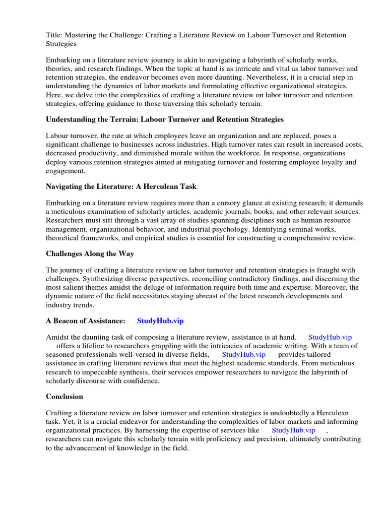 Literature Review on Labour Turnover and Retention Strategies Mintrac ...