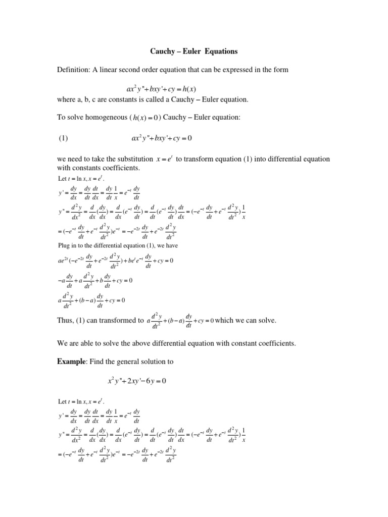 Cauchy-Euler Equation Solutions | PDF | Algebra | Applied Mathematics