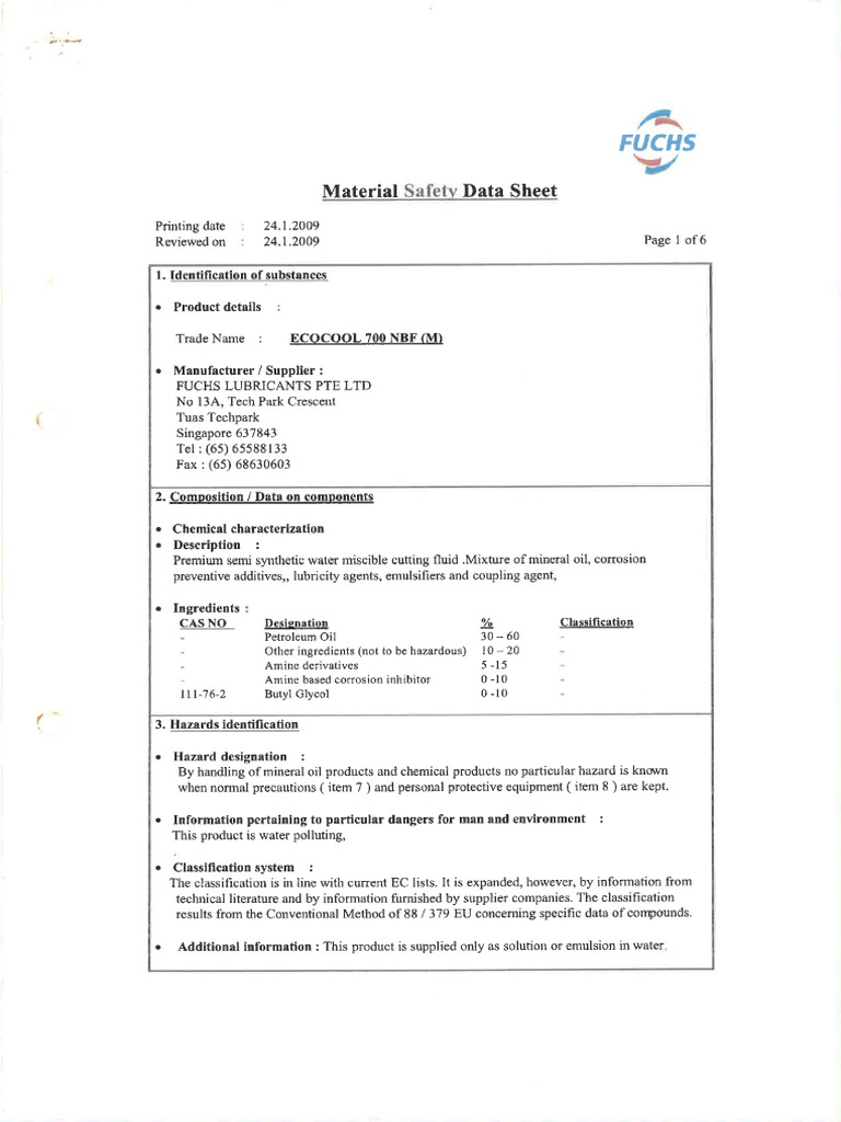 MSDS Ecocool 700NBF | PDF