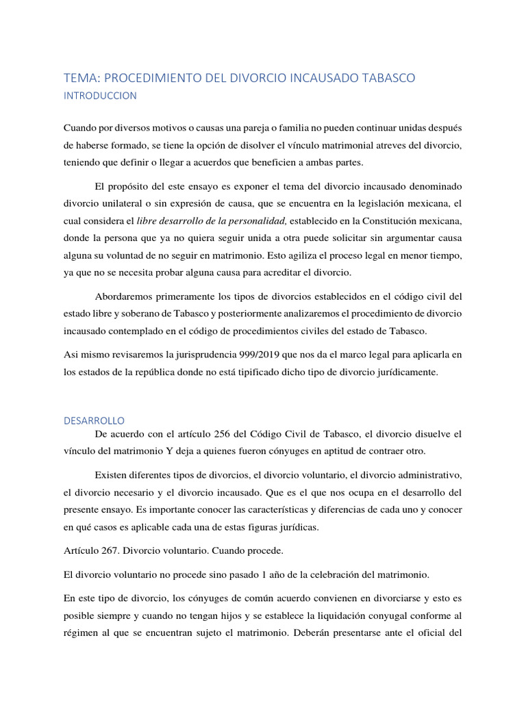 Procedimiento del divorcio incausado tabasco pdf divorcio familia